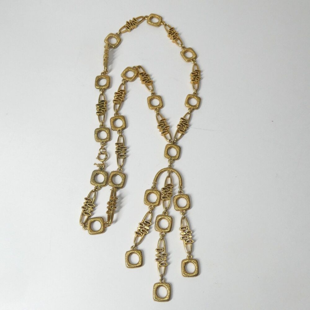 Trifari Gold Tone Tassel Necklace Statement Pendant Modernist Vintage